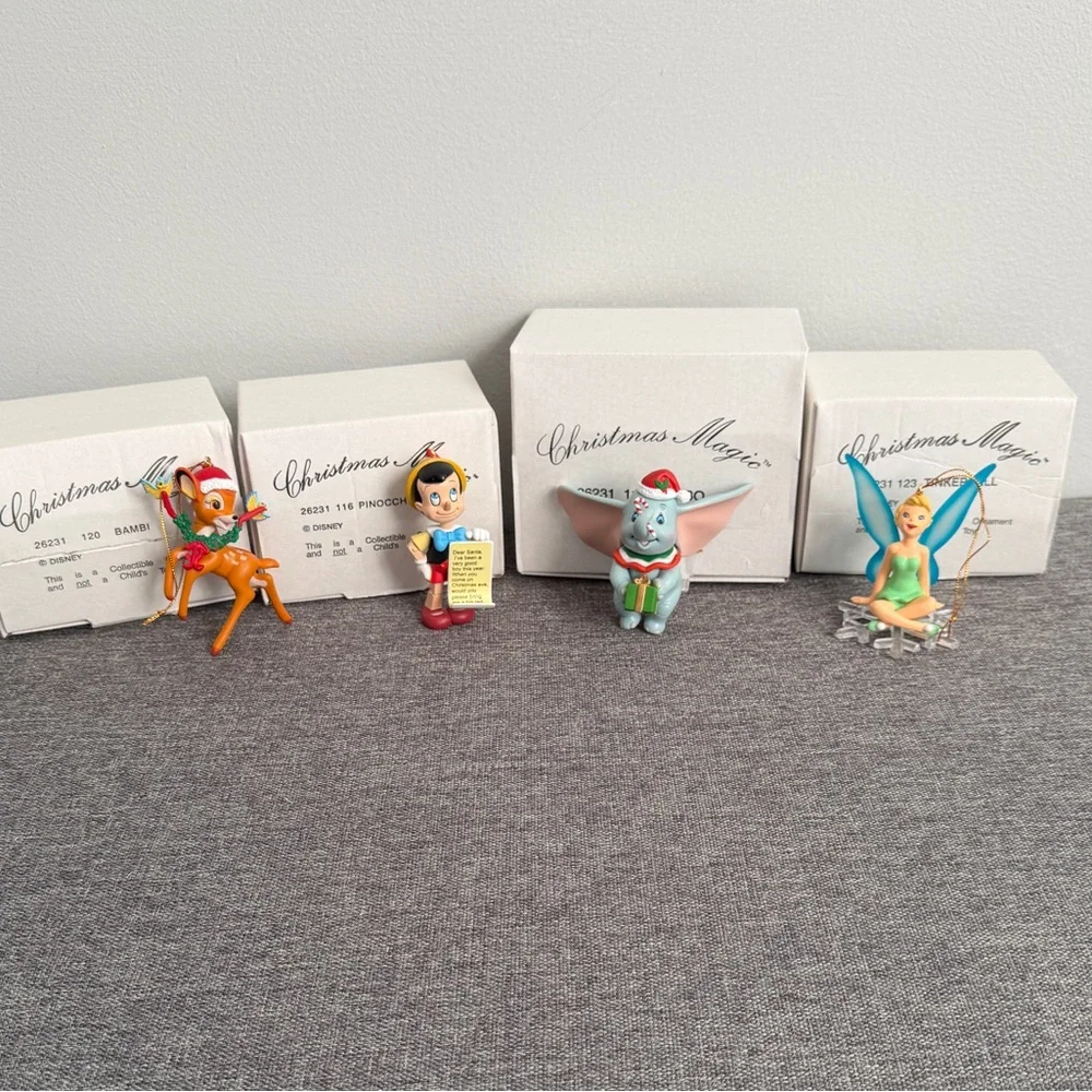 Disney Grolier Vintage 90s Lot of 4 Christmas Magic Ornaments Bambi Pinocchio